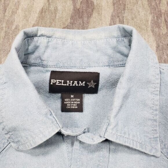Pelham Shirt Mens Medium Blue Long Sleeve Pearl Snap Western Wear Front‎ Pockets - Picture 3 of 6